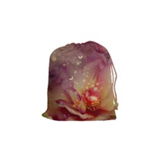 Wonderful Roses With Butterflies And Light Effects Drawstring Pouch (small) by FantasyWorld7