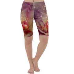 Wonderful Roses With Butterflies And Light Effects Cropped Leggings  by FantasyWorld7