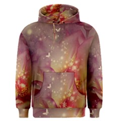 Wonderful Roses With Butterflies And Light Effects Men s Pullover Hoodie by FantasyWorld7