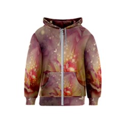 Wonderful Roses With Butterflies And Light Effects Kids  Zipper Hoodie by FantasyWorld7