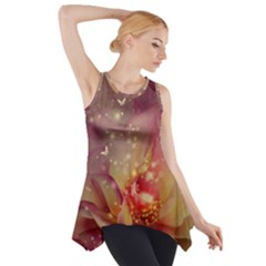 Wonderful Roses With Butterflies And Light Effects Side Drop Tank Tunic by FantasyWorld7