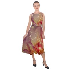 Wonderful Roses With Butterflies And Light Effects Midi Tie-back Chiffon Dress