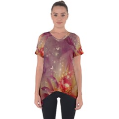 Wonderful Roses With Butterflies And Light Effects Cut Out Side Drop Tee by FantasyWorld7