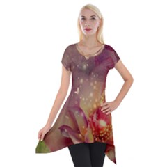 Wonderful Roses With Butterflies And Light Effects Short Sleeve Side Drop Tunic by FantasyWorld7