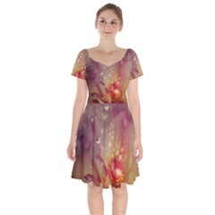 Wonderful Roses With Butterflies And Light Effects Short Sleeve Bardot Dress by FantasyWorld7