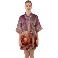 Wonderful Roses With Butterflies And Light Effects Quarter Sleeve Kimono Robe by FantasyWorld7