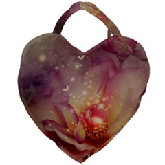 Wonderful Roses With Butterflies And Light Effects Giant Heart Shaped Tote by FantasyWorld7