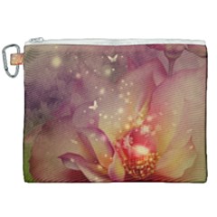 Wonderful Roses With Butterflies And Light Effects Canvas Cosmetic Bag (xxl) by FantasyWorld7