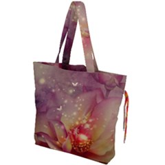 Wonderful Roses With Butterflies And Light Effects Drawstring Tote Bag by FantasyWorld7