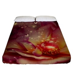 Wonderful Roses With Butterflies And Light Effects Fitted Sheet (california King Size) by FantasyWorld7