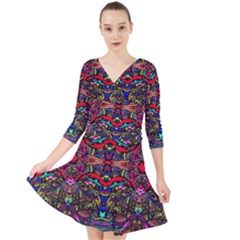 Color Maze Of Minds Quarter Sleeve Front Wrap Dress by MRTACPANS