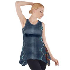 Blue Denim Pattern Native American Beads Pattern By Flipstylez Designs Side Drop Tank Tunic by flipstylezfashionsLLC