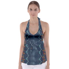 Blue Denim Pattern Native American Beads Pattern By Flipstylez Designs Babydoll Tankini Top by flipstylezfashionsLLC