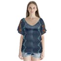 Blue denim pattern native american beads pattern by FlipStylez Designs V-Neck Flutter Sleeve Top View1