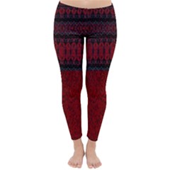 Crush Red Lace Two Patterns  Classic Winter Leggings by flipstylezfashionsLLC