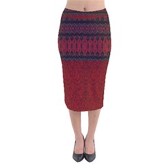 Crush Red Lace Two Patterns  Velvet Midi Pencil Skirt by flipstylezfashionsLLC