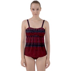 Crush Red Lace Two Patterns  Twist Front Tankini Set by flipstylezfashionsLLC