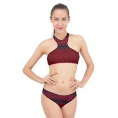 Crush Red Lace Two Patterns  High Neck Bikini Set by flipstylezfashionsLLC