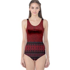 Crush Red Lace Two Pattern By Flipstylez Designs One Piece Swimsuit by flipstylezfashionsLLC