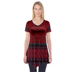 Crush Red Lace Two Pattern By Flipstylez Designs Short Sleeve Tunic  by flipstylezfashionsLLC