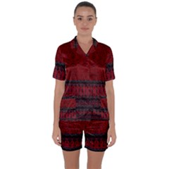 Crush Red Lace Two Pattern By Flipstylez Designs Satin Short Sleeve Pyjamas Set by flipstylezfashionsLLC