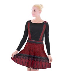 Crush Red Lace Two Pattern By Flipstylez Designs Suspender Skater Skirt by flipstylezfashionsLLC