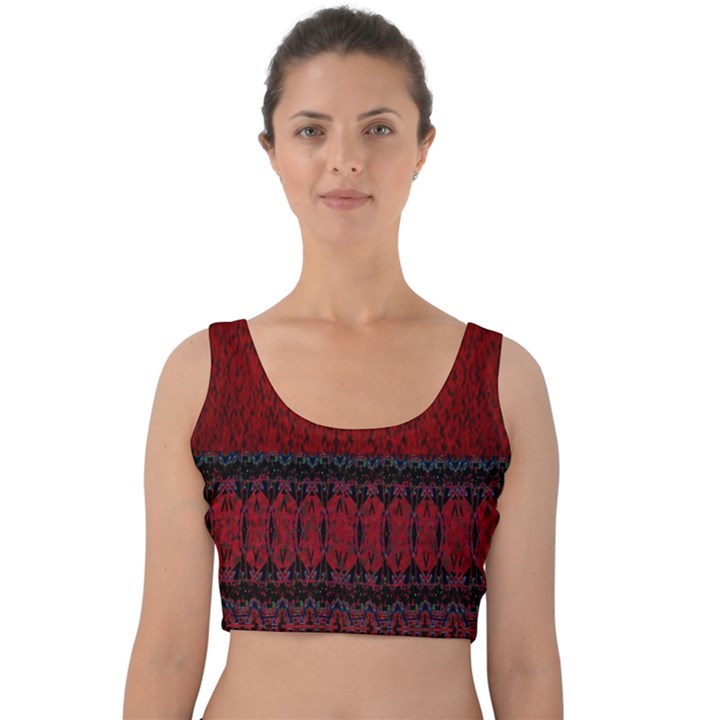 Crush red lace two pattern by Flipstylez Designs Velvet Crop Top