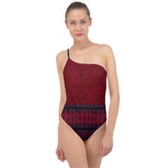 Crush Red Lace Two Pattern By Flipstylez Designs Classic One Shoulder Swimsuit by flipstylezfashionsLLC