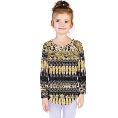 Creative Peach Multi Pattern Designs Kids  Long Sleeve Tee by flipstylezfashionsLLC