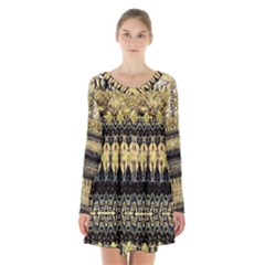 Creative Peach Multi Pattern Designs Long Sleeve Velvet V-neck Dress