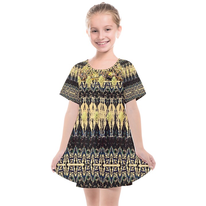 Creative peach multi pattern designs Kids  Smock Dress