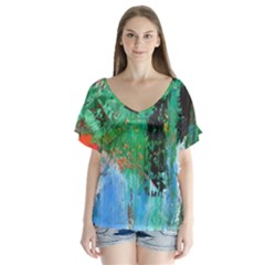 Garden  3 V-neck Flutter Sleeve Top by WILLBIRDWELL