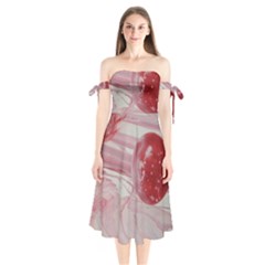 Red Dwarf Shoulder Tie Bardot Midi Dress by WILLBIRDWELL