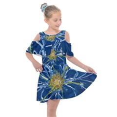 Blue Star Flower Kids  Shoulder Cutout Chiffon Dress