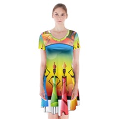 African American Women Short Sleeve V-neck Flare Dress by AlteredStates