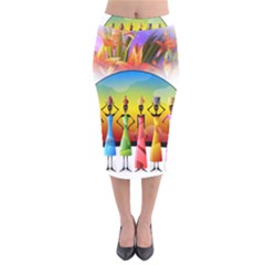 African American Women Velvet Midi Pencil Skirt