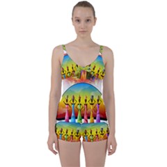 African American Women Tie Front Two Piece Tankini