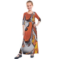 Special Fractal 24 Terra Kids  Quarter Sleeve Maxi Dress by ImpressiveMoments