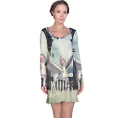 Cute Little Pegasus In The Sky, Cartoon Long Sleeve Nightdress by FantasyWorld7