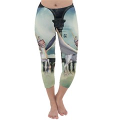 Cute Little Pegasus In The Sky, Cartoon Capri Winter Leggings  by FantasyWorld7