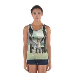 Cute Little Pegasus In The Sky, Cartoon Sport Tank Top  by FantasyWorld7