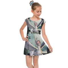 Cute Little Pegasus In The Sky, Cartoon Kids Cap Sleeve Dress by FantasyWorld7