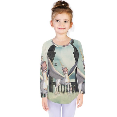 Cute Little Pegasus In The Sky, Cartoon Kids  Long Sleeve Tee by FantasyWorld7