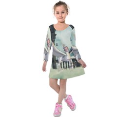 Cute Little Pegasus In The Sky, Cartoon Kids  Long Sleeve Velvet Dress by FantasyWorld7