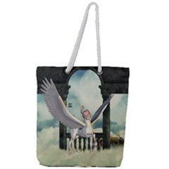 Cute Little Pegasus In The Sky, Cartoon Full Print Rope Handle Tote (large) by FantasyWorld7