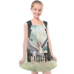 Cute Little Pegasus In The Sky, Cartoon Kids  Cross Back Dress