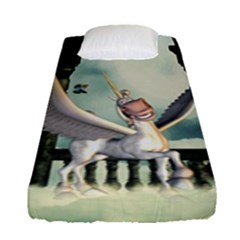 Cute Little Pegasus In The Sky, Cartoon Fitted Sheet (single Size) by FantasyWorld7