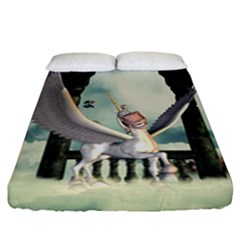 Cute Little Pegasus In The Sky, Cartoon Fitted Sheet (california King Size) by FantasyWorld7