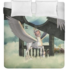 Cute Little Pegasus In The Sky, Cartoon Duvet Cover Double Side (king Size) by FantasyWorld7