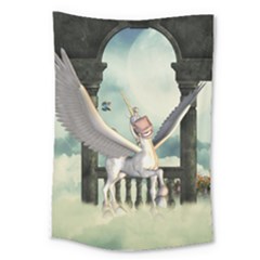 Cute Little Pegasus In The Sky, Cartoon Large Tapestry by FantasyWorld7